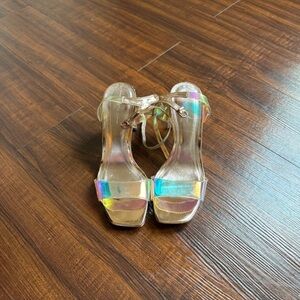 Bershka Iridescent Holographic Ankle-Strap Heeled Sandals
